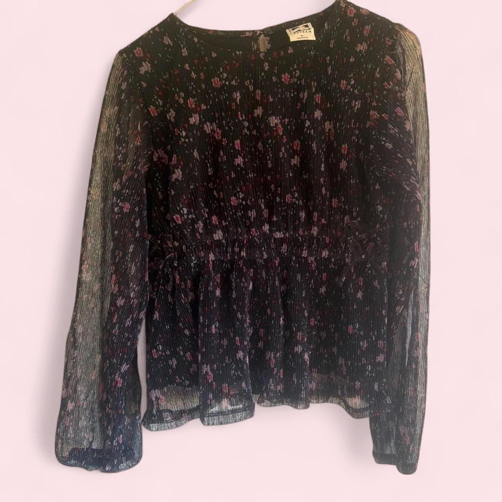Self Esteem Pleated Floral Blouse Top Black & Pink NWT Youth Size XL
